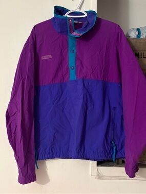 Vintage Columbia Colorblock Snap Button Pullover Windbreaker Jacket Size Large